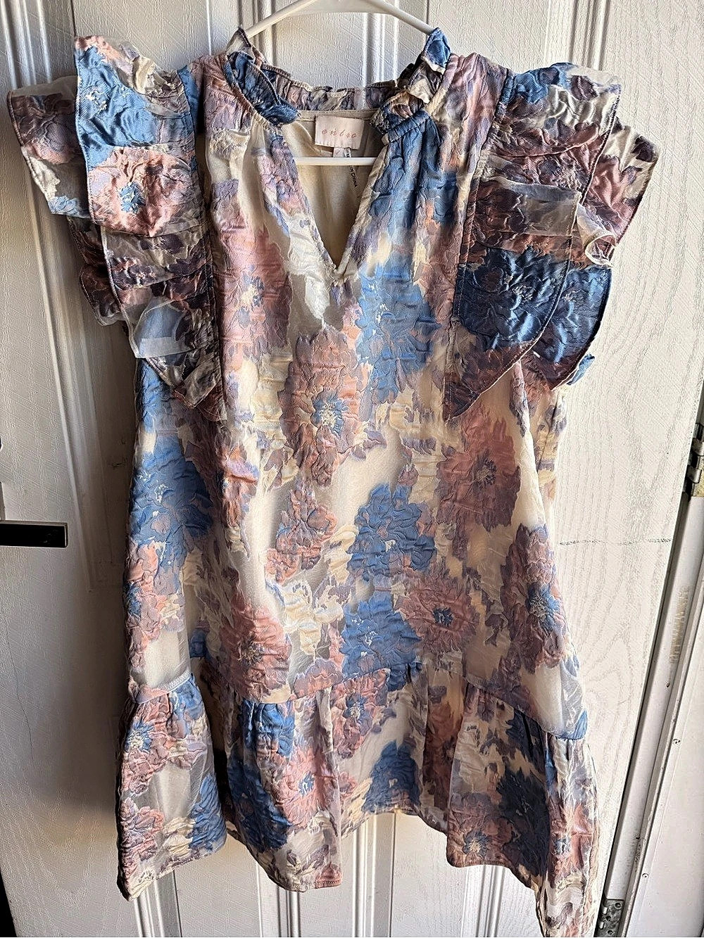 Entro Floral Mini Dress in Blue & Pink Size Large